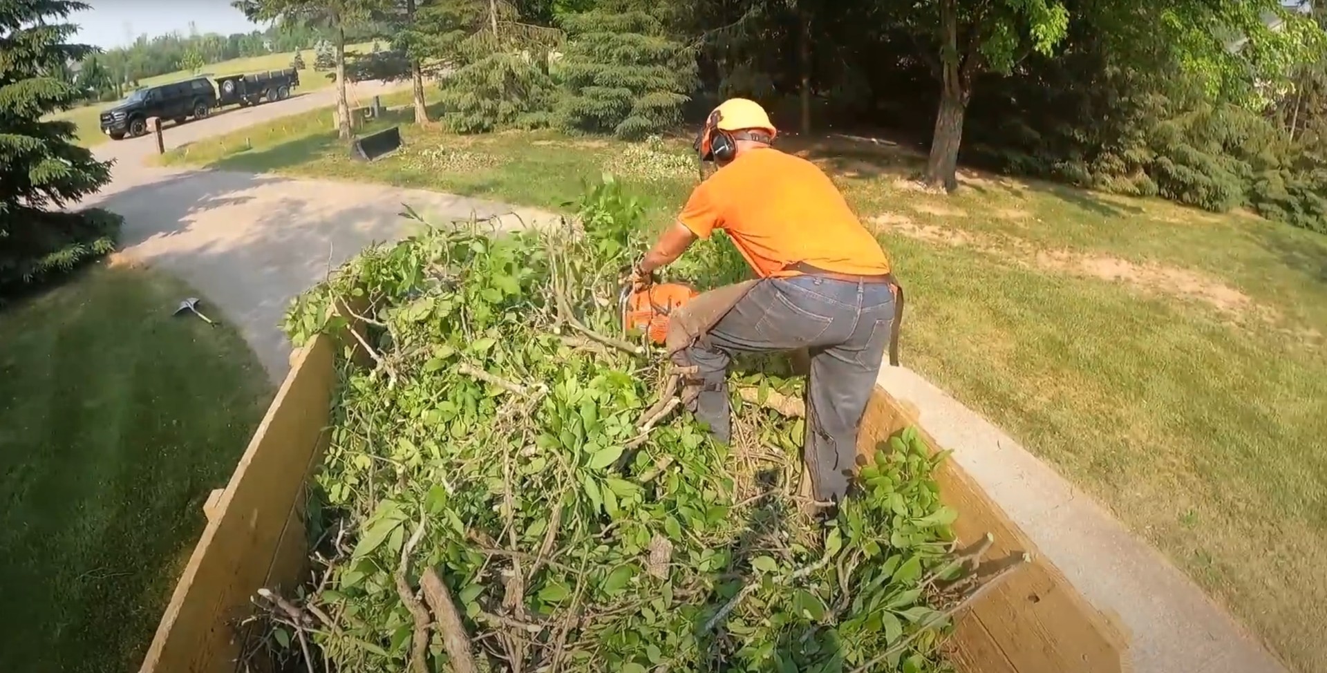 Professional tree care specialist using chainsaw for precise tree trimming in The Villages